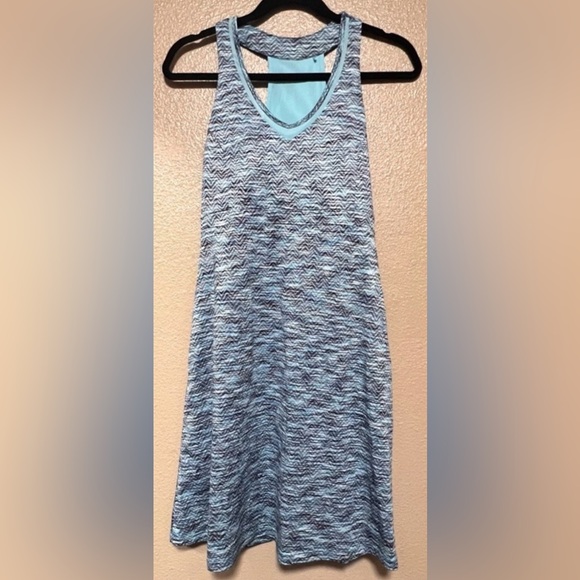 MPG Active Travel Dress Pockets Teal Boho Chevron Print A-Line Mesh Racerback - Picture 3 of 9